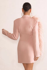 One In A Million | Pink Blazer Mini Dress With Feather Trim