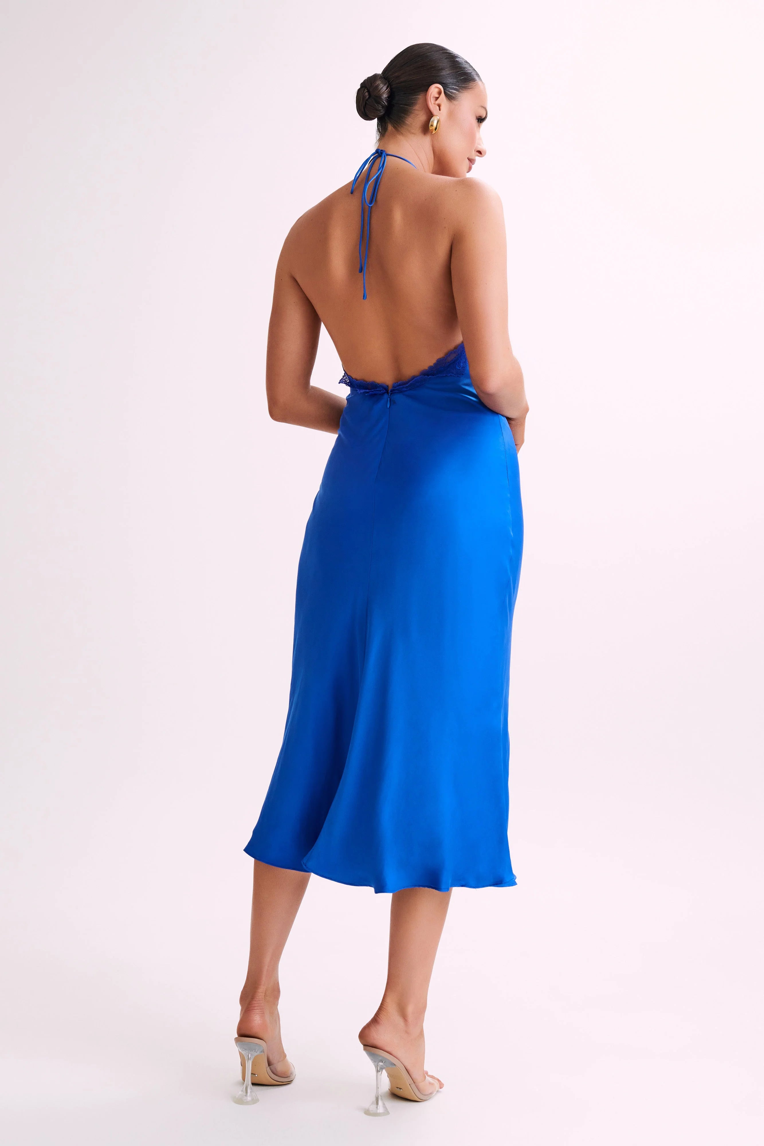 Kaya Satin Midi Dress With Lace - Periwinkle