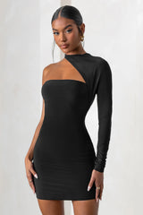 Perfect Touch | Black One Shoulder Long Sleeve Mini Dress