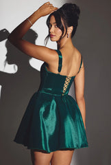 Woven Taffeta Corset Mini Dress in Emerald Green