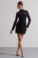 Gossip | Black Lace High-Neck Mini Dress