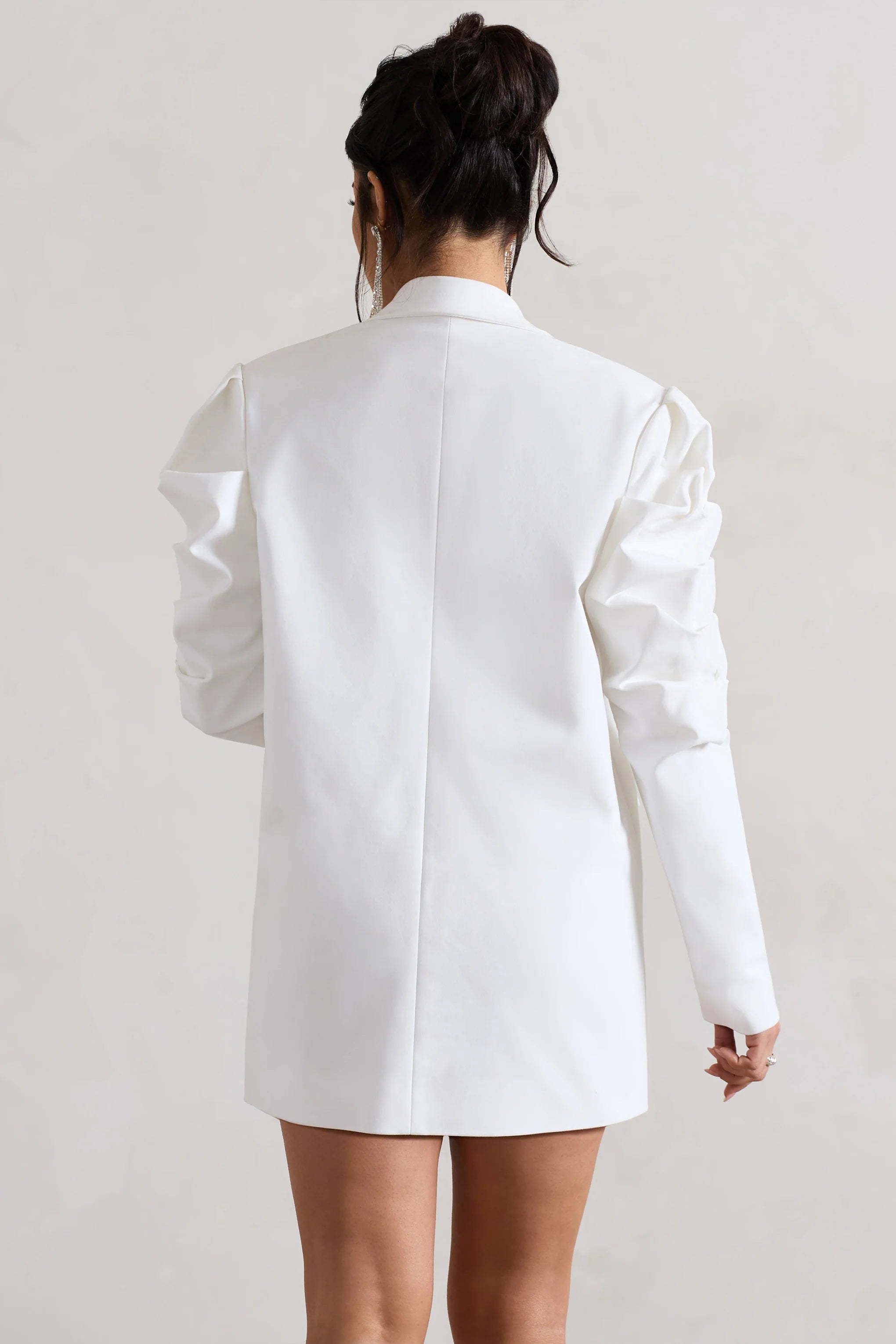 Metropolitan | White Cotton Oversized Blazer Mini Dress With Puff Sleeves