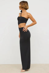 Premium Jersey Asymmetric Cut Out Maxi Dress in Black