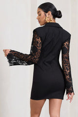 Off The Rack | Black Corset Blazer Mini Dress With Lace Sleeves