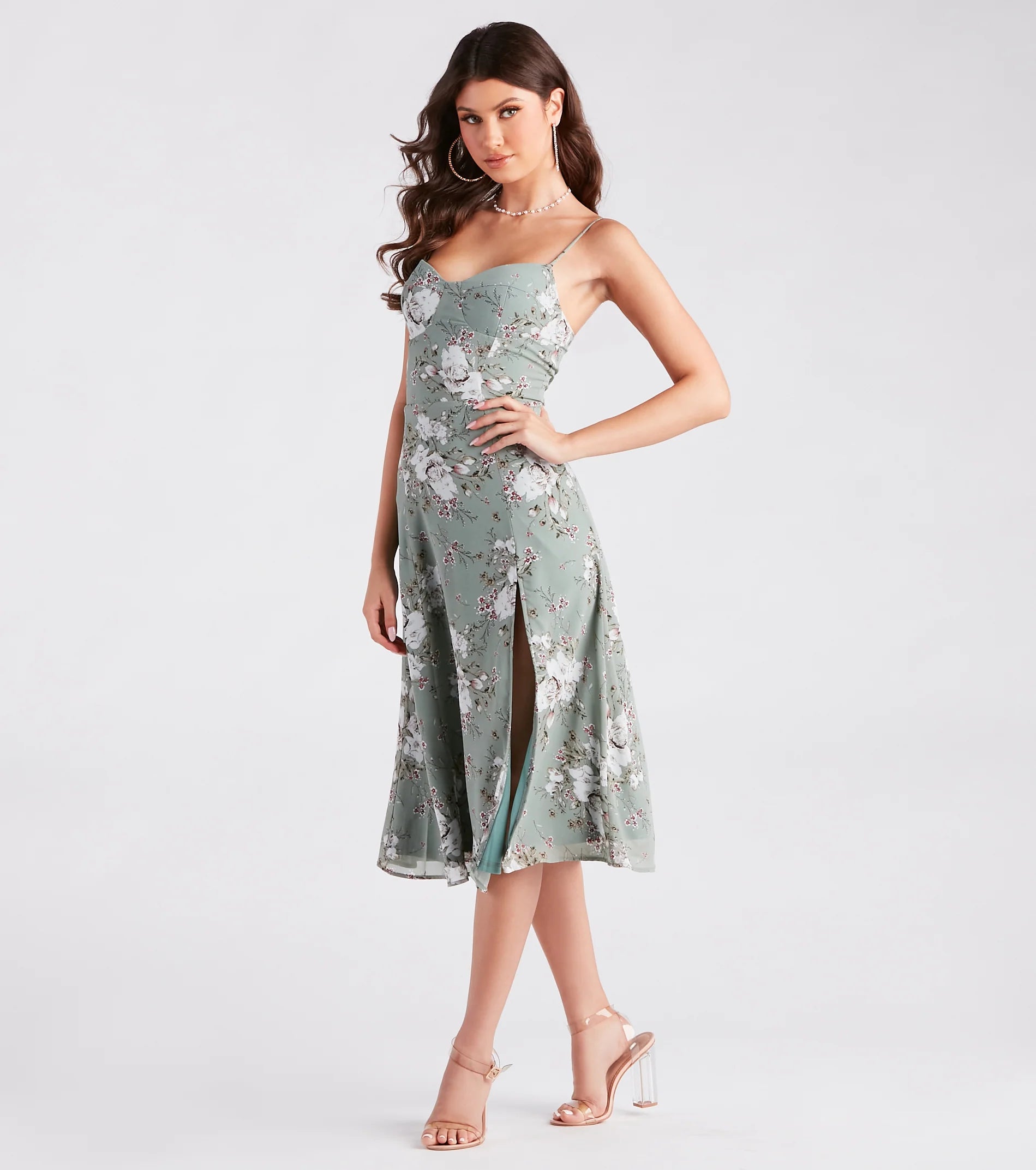 Garden Chic Floral Chiffon Midi Dress