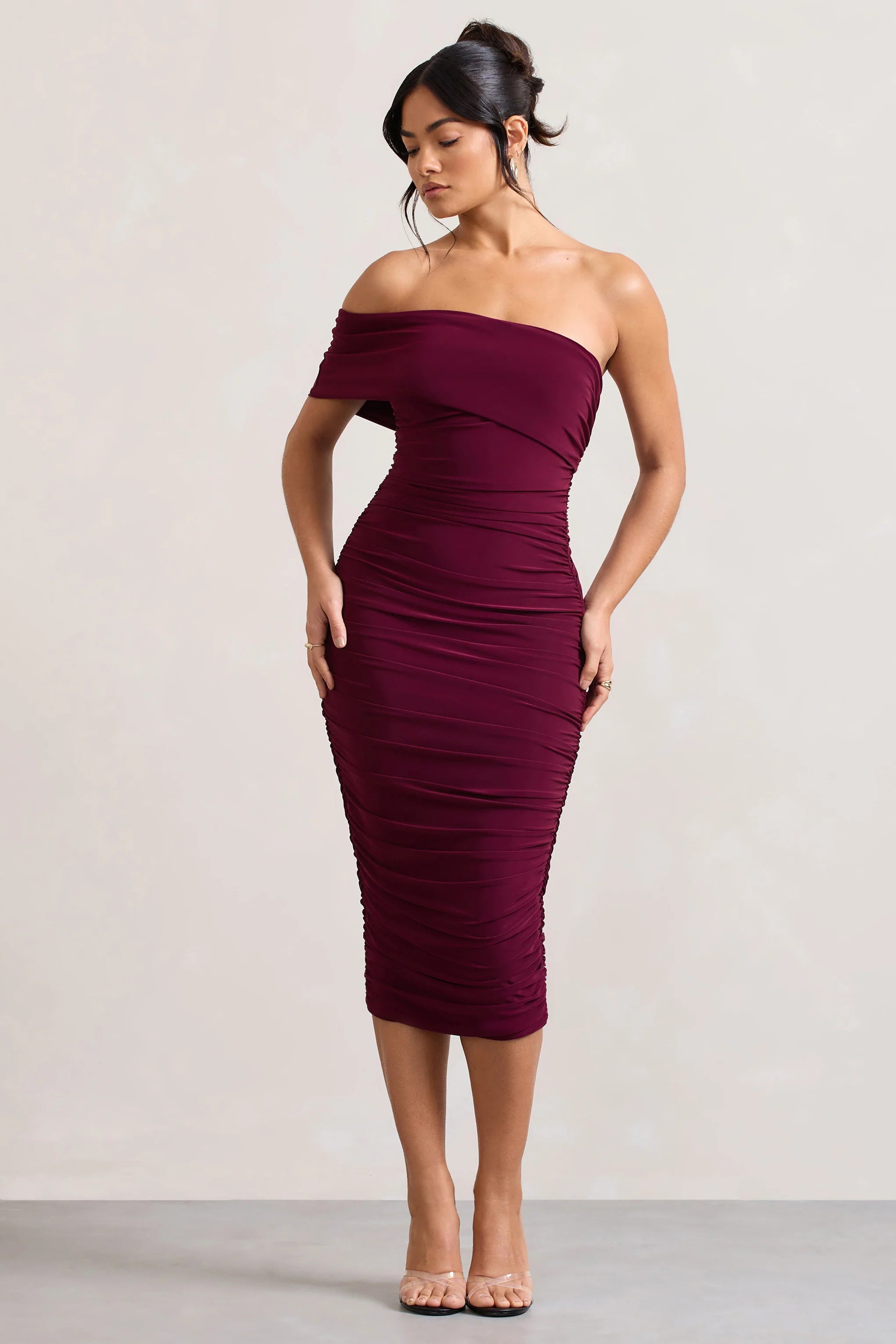 Remember Me | Burgundy One Shoulder Midi Dress