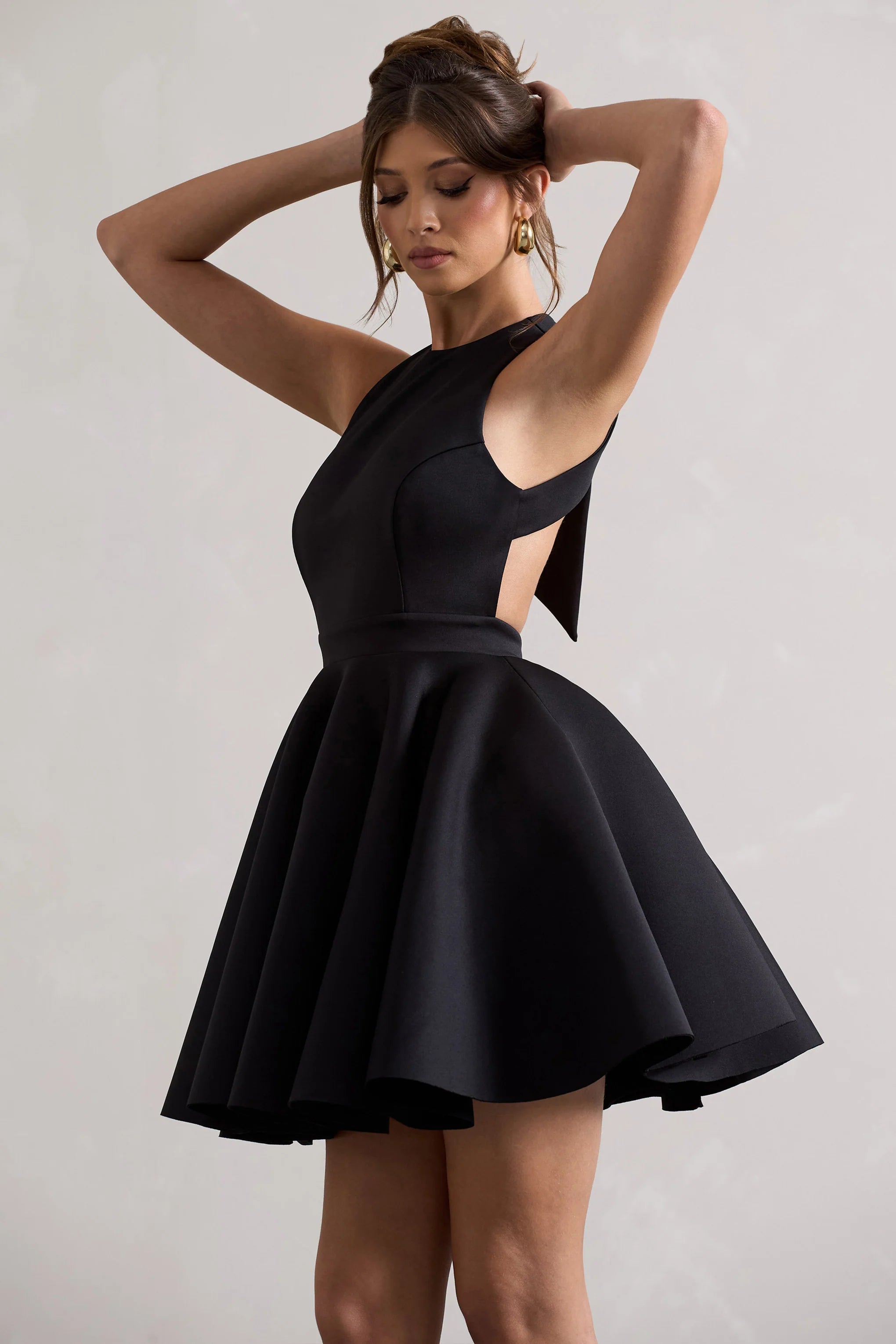 Waverly | Black Racer-Neck Sleeveless Skater Mini Dress