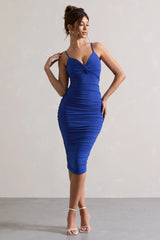 Desired | Royal Blue Knot Detail Ruched Midi Dress