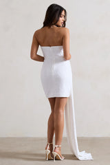 Swiftly | White Sequin Corset Bandeau Mini Dress With Drape