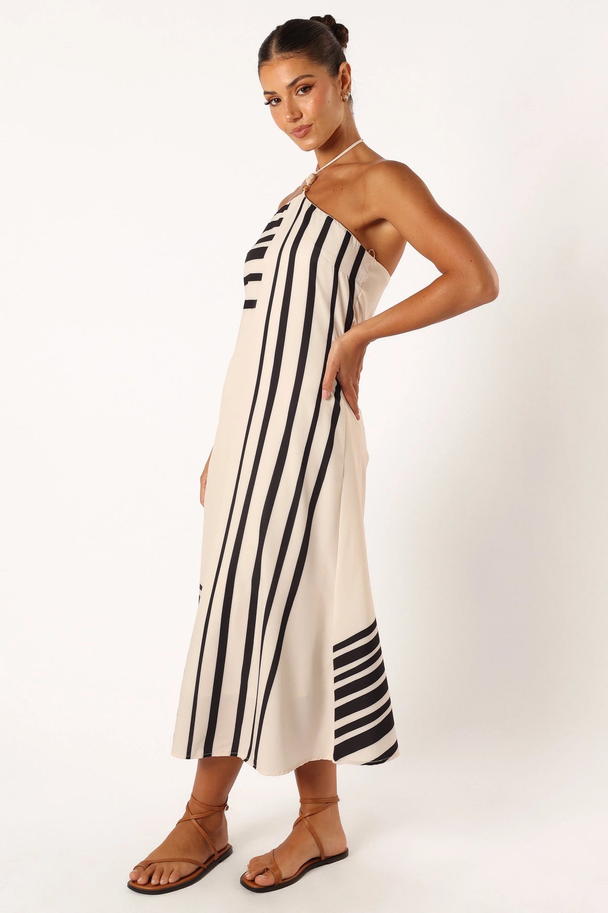 Deana Halterneck Midi Dress - Cream Black