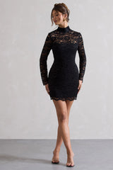 Gossip | Black Lace High-Neck Mini Dress