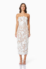 Helena Strapless Midi Dress In White