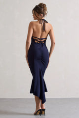 Maluma | Navy Halter-Neck Midi Dress