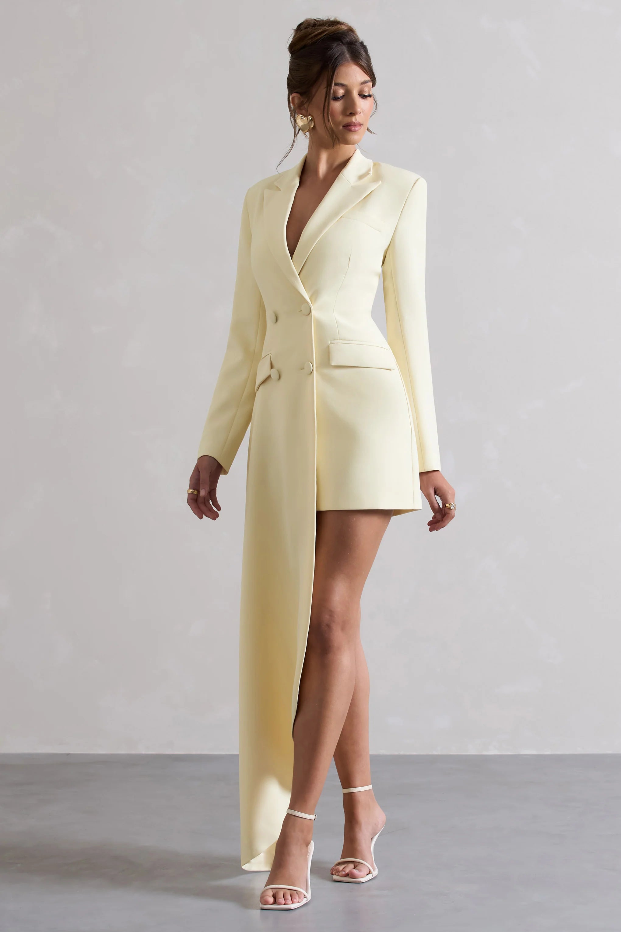 Spiral | Lemon Tailored Blazer Mini Dress With Asymmetric Hem