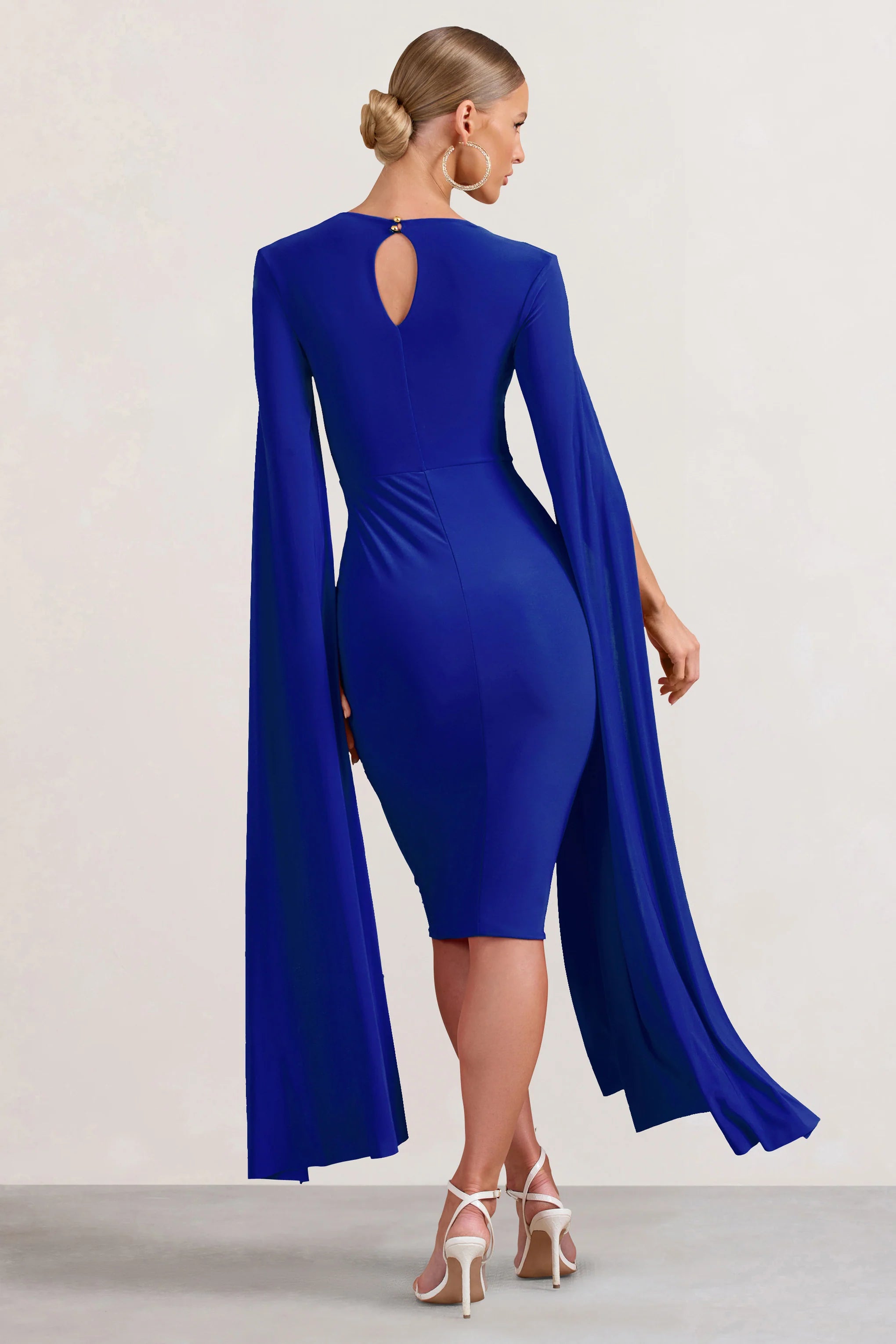 Flawless | Cobalt Blue Square Neck Midi Dress With Cape Sleeves