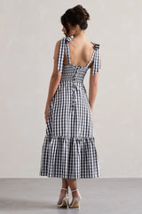 Brighton | Black & White Gingham Sweetheart Midi Dress