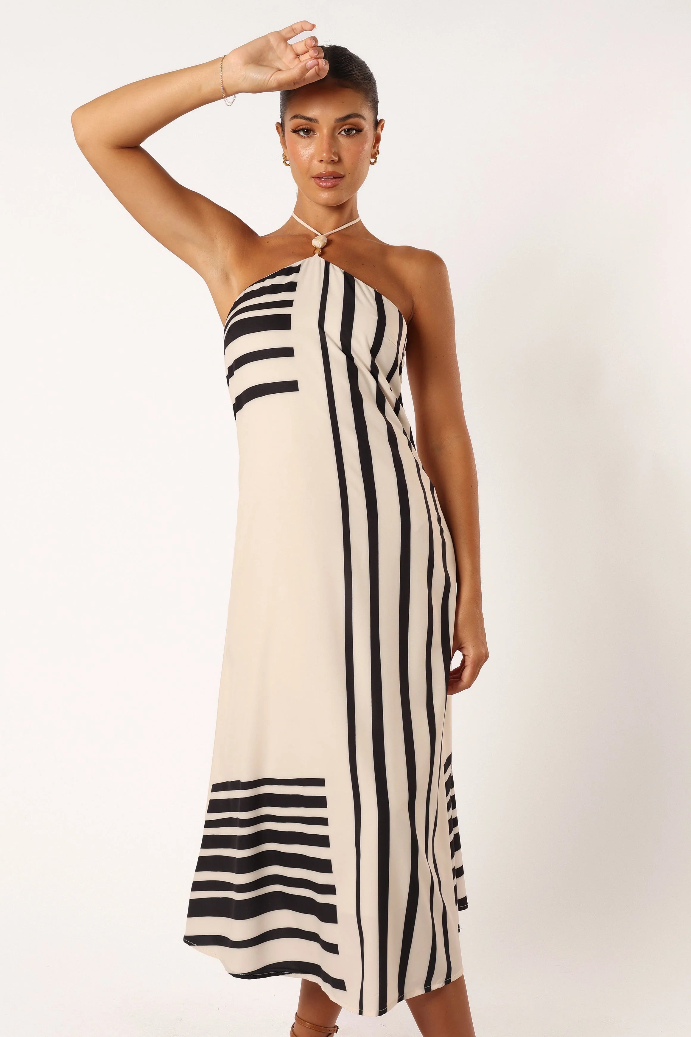 Deana Halterneck Midi Dress - Cream Black