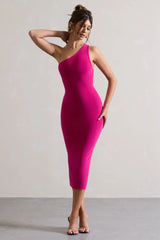 Vineyard | Hot Pink Asymmetric Backless Bodycon Midi Dress