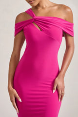 Chain Reaction | Fuchsia Pink Strappy Asymmetric Bodycon Midi Dress