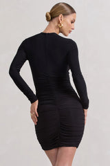 Escapism | Black Ruched Long-Sleeve Cut-Out Mini Dress