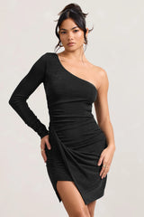 Now Strut | Black Asymmetric Twisted Bodycon Mini Dress