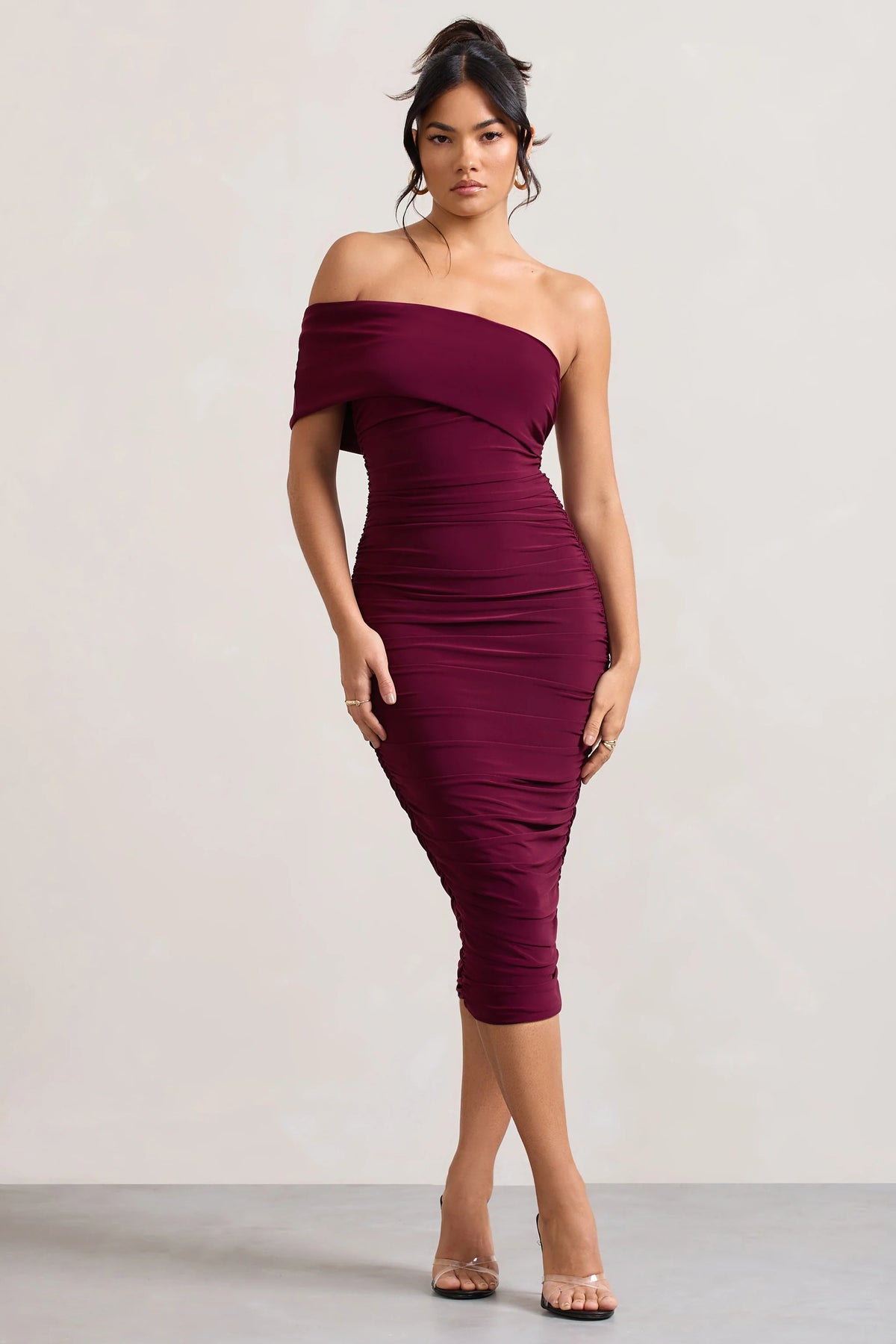 Remember Me | Burgundy One Shoulder Midi Dress