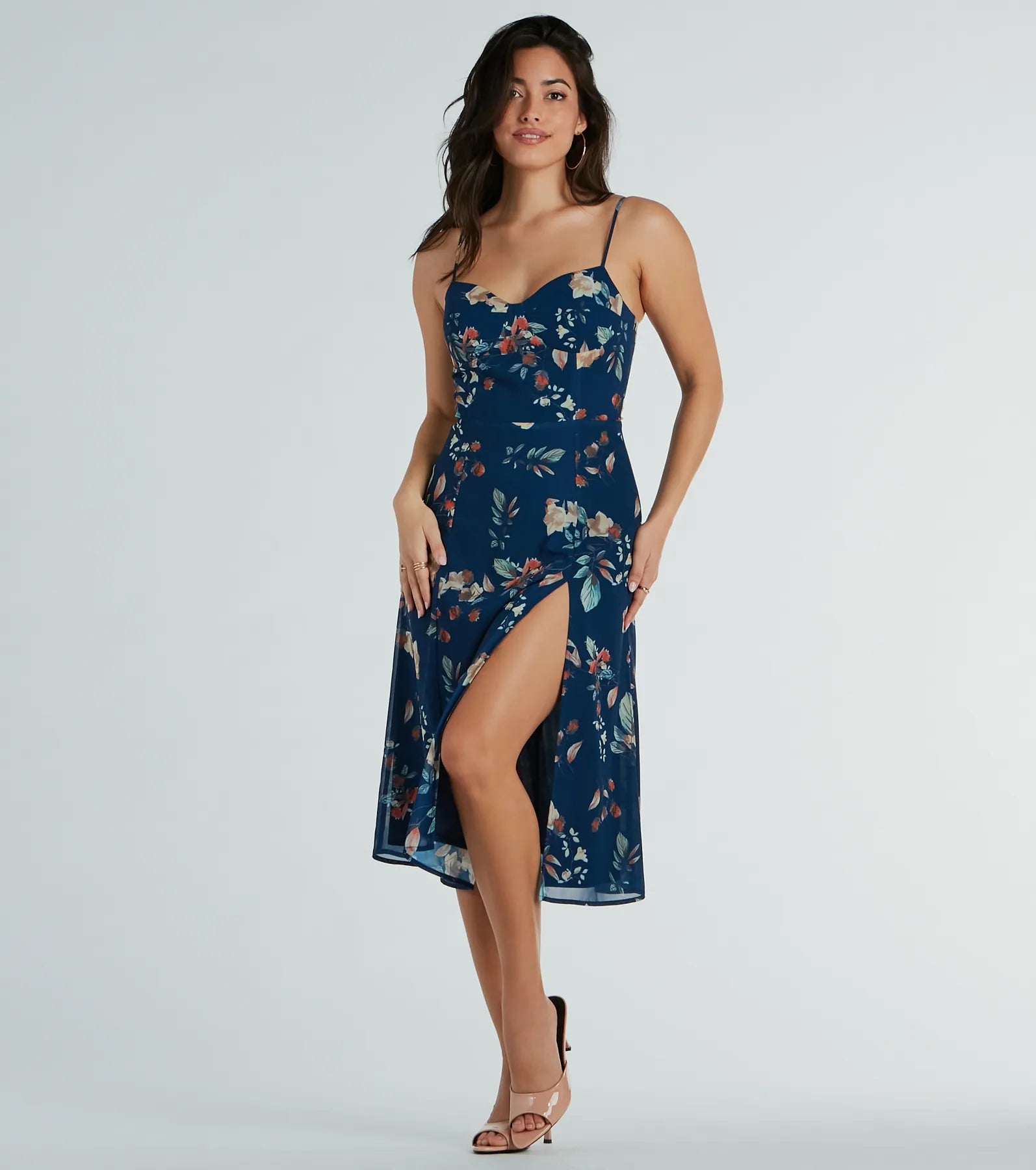 Garden Chic Floral Chiffon Midi Dress