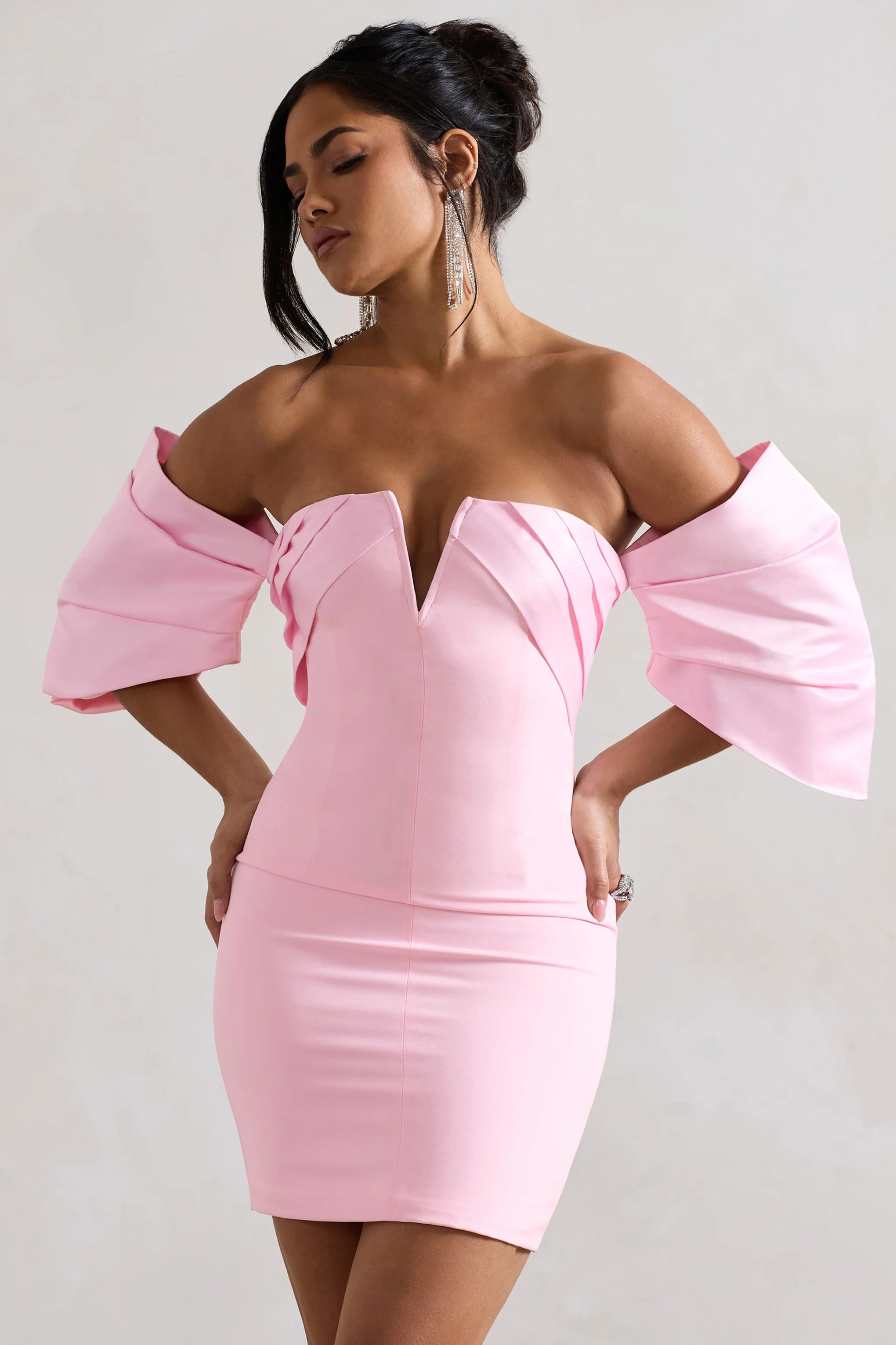 Short & Sweet | Pink Bardot Bodycon Mini Dress