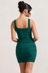 Porto | Bottle Green Square-Neck Strappy Bodycon Mini Dress