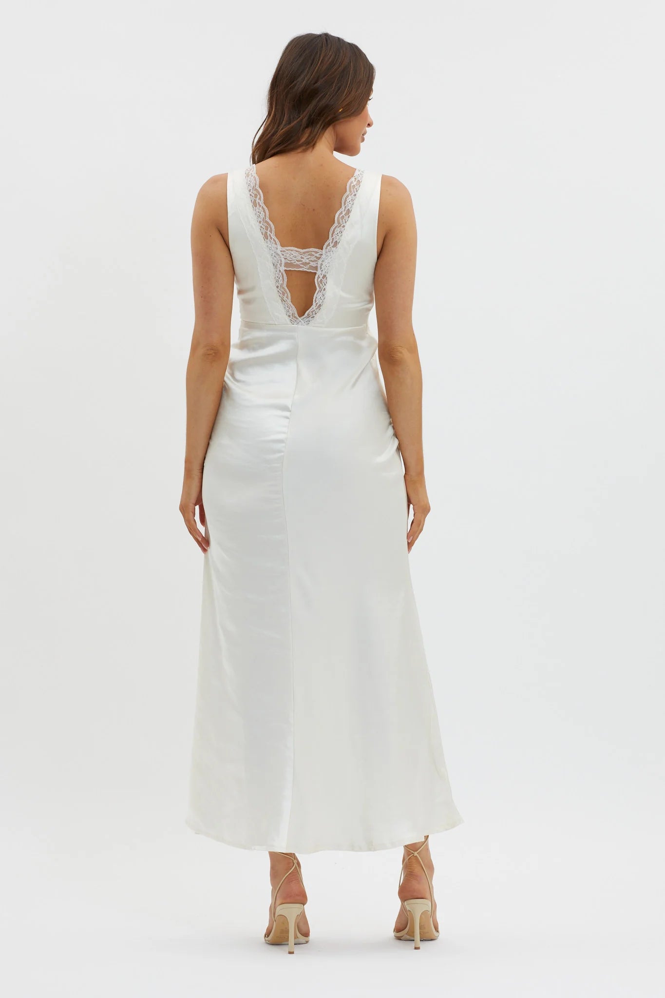 Ivonne Lace Trim V-Neck Maxi Dress Oyster