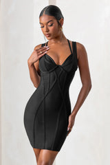 Jetsetter | Black Bandage Wired Mini Dress With Shaping Seam Detail