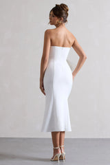 White Bandeau Midi Dress With Oversized Bow