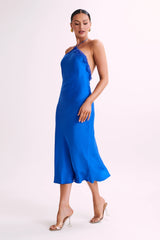 Kaya Satin Midi Dress With Lace - Periwinkle