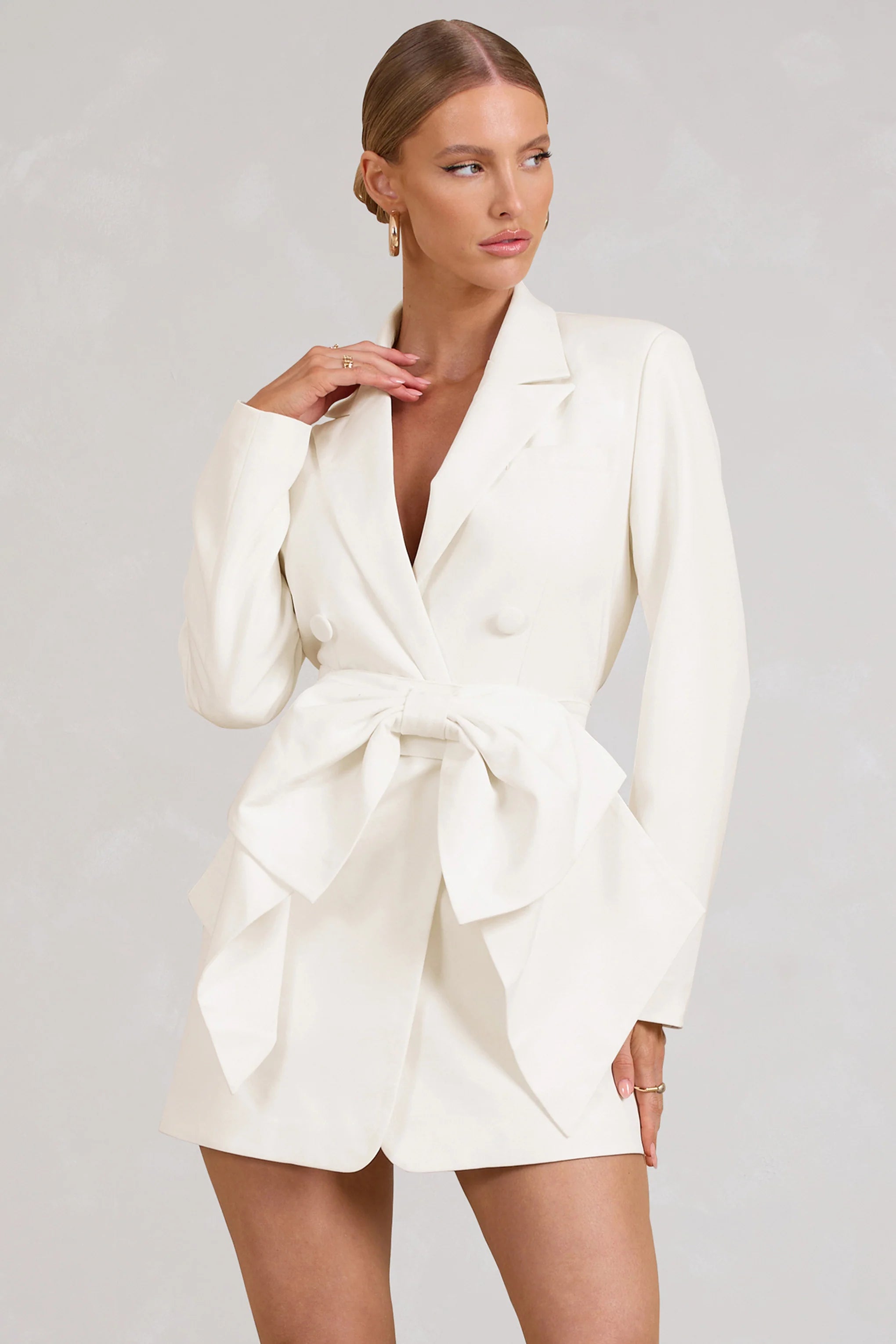 Prized | White Tailored Blazer Mini Dress With Bow