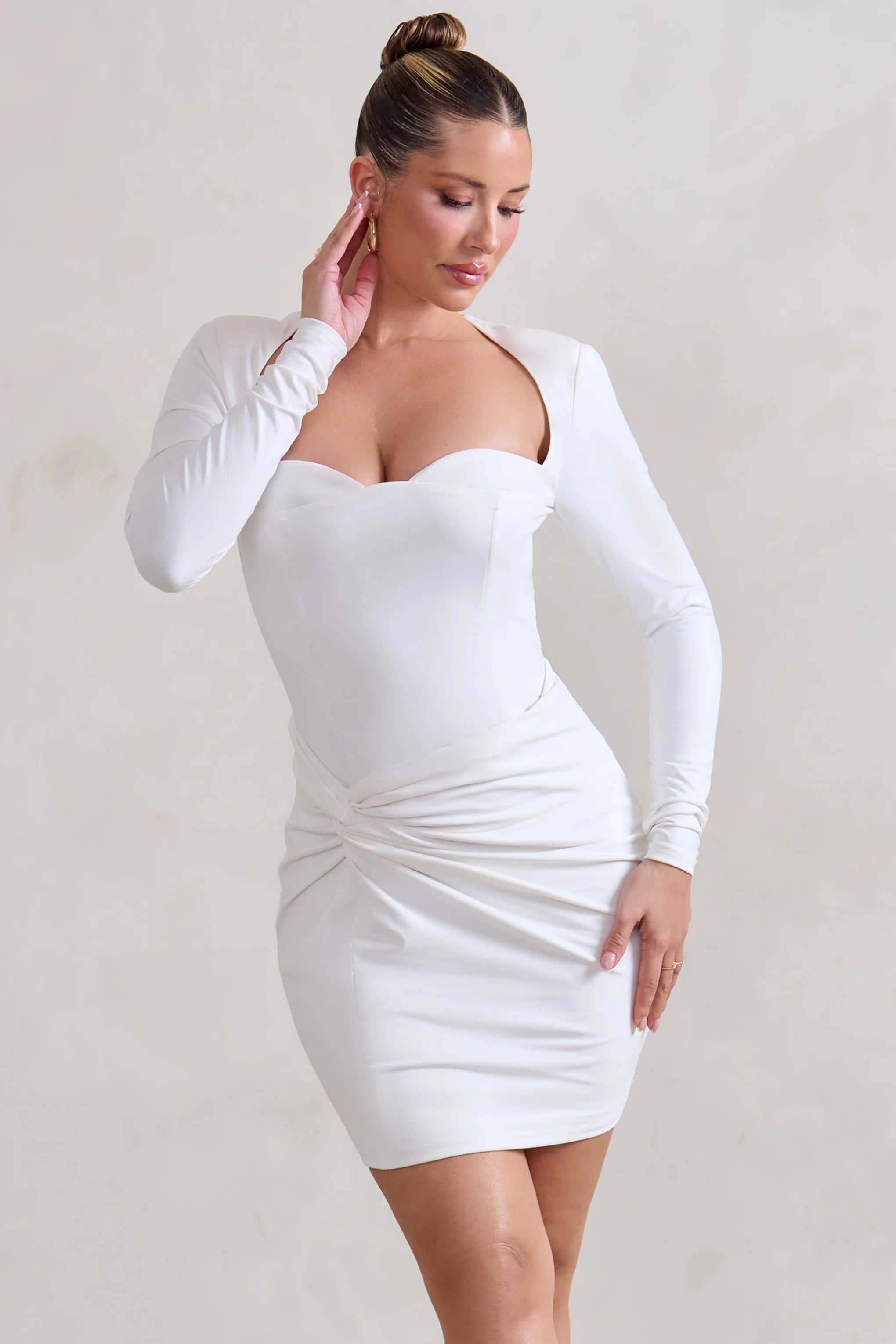 Corelle | White Long Sleeve Sweet Heart Twist Detail Mini Dress