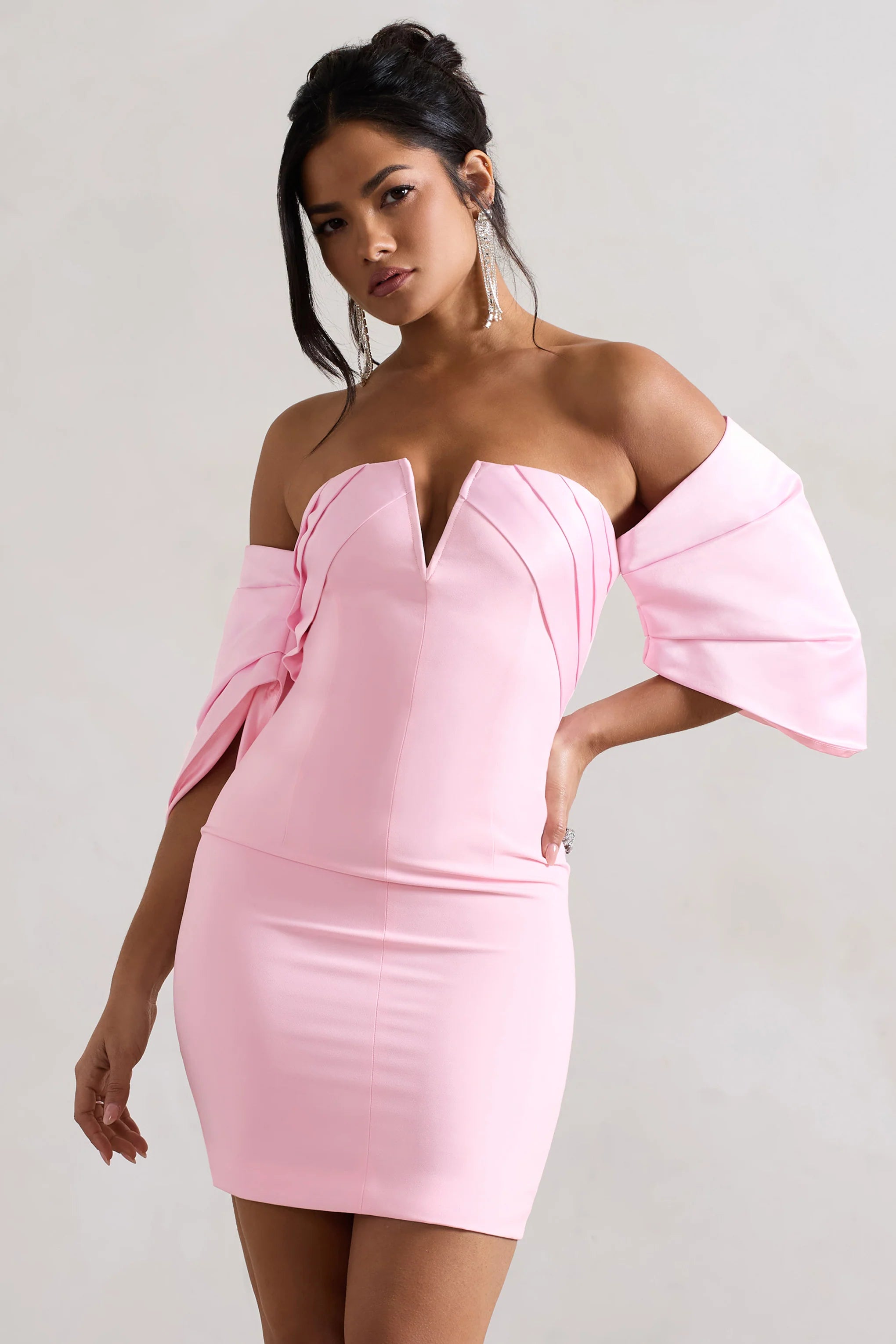 Short & Sweet | Pink Bardot Bodycon Mini Dress