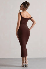 Salome | Chocolate Brown Twisted Asymmetric Midi Dress