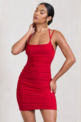 Angelica | Red Ruched Strappy Bodycon Mini Dress