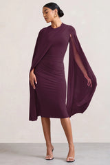 Marysol | Plum Asymmetric Cape Midi Dress