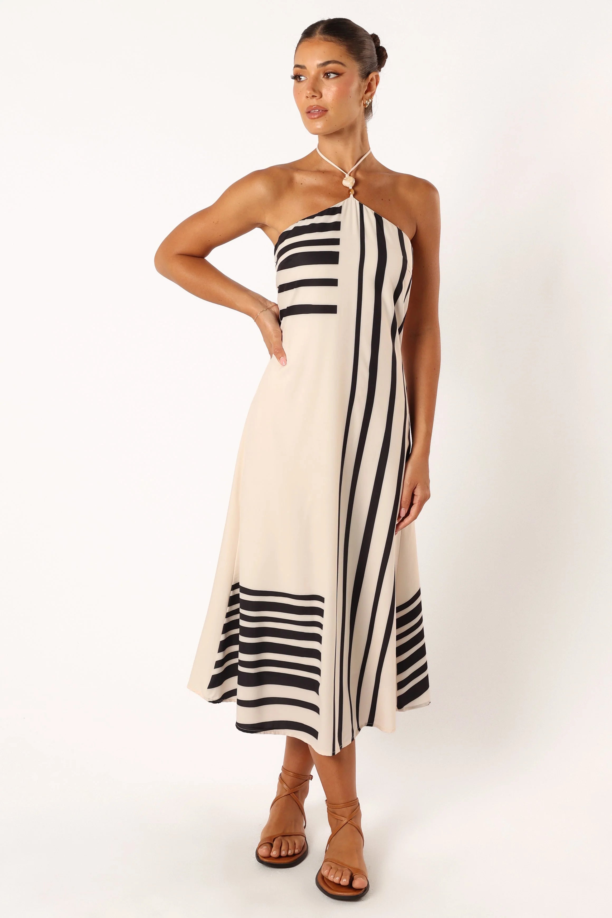 Deana Halterneck Midi Dress - Cream Black