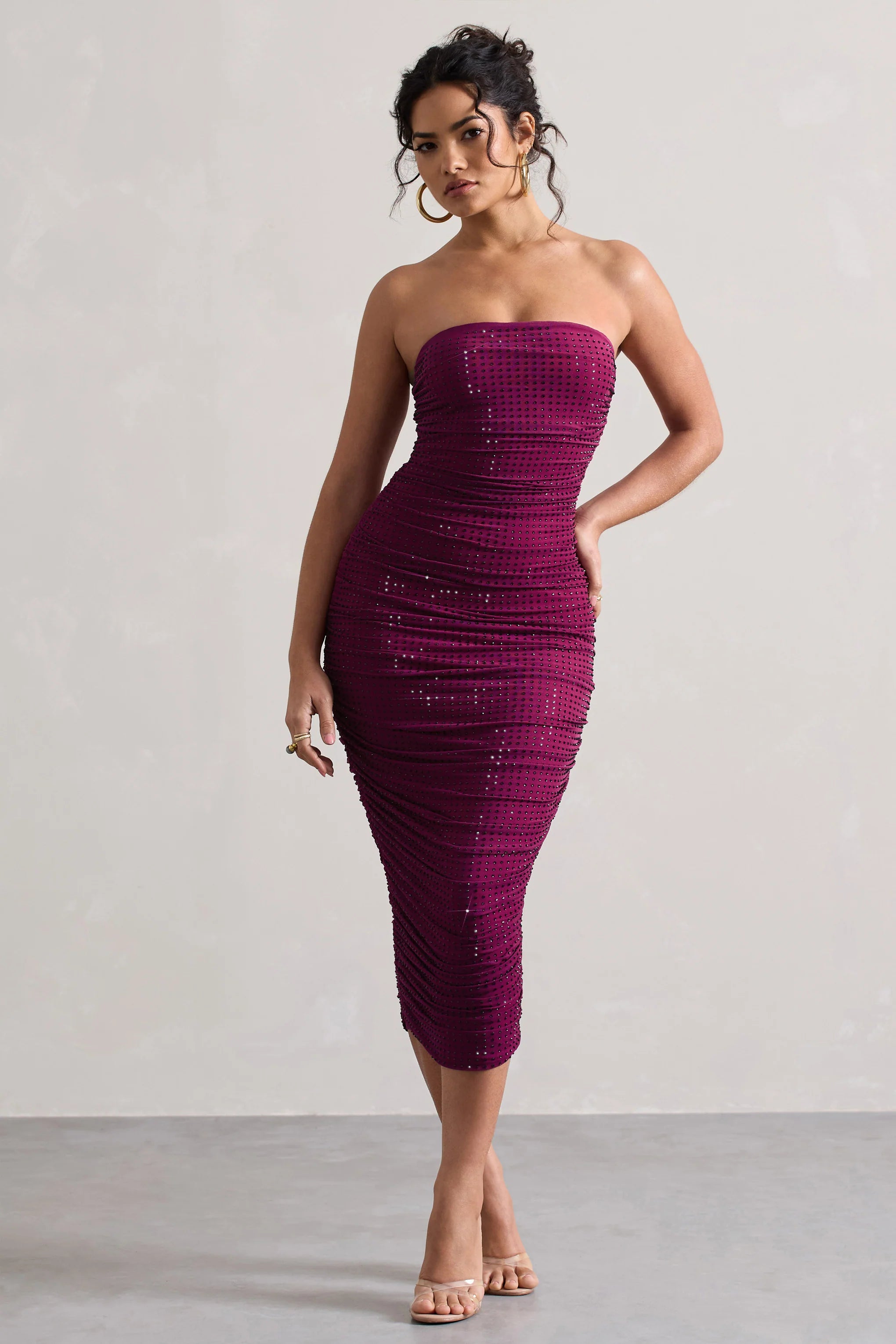 Astro | Dark Pink Embellished Bandeau Midi Dress