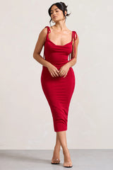 Irina | Red Cowl-Neck Bodycon Midi Dress