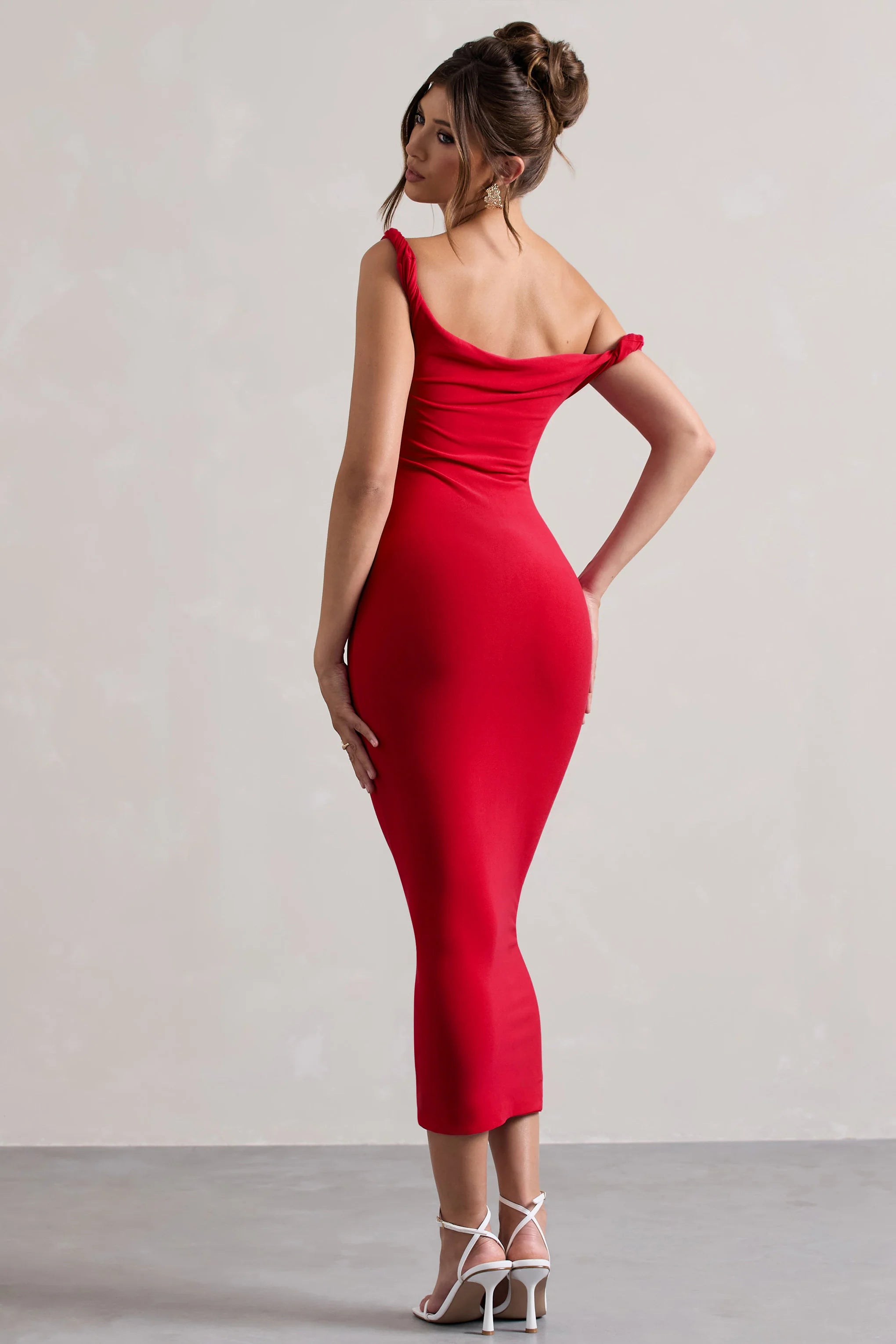 Salome | Red Twisted Asymmetric Midi Dress