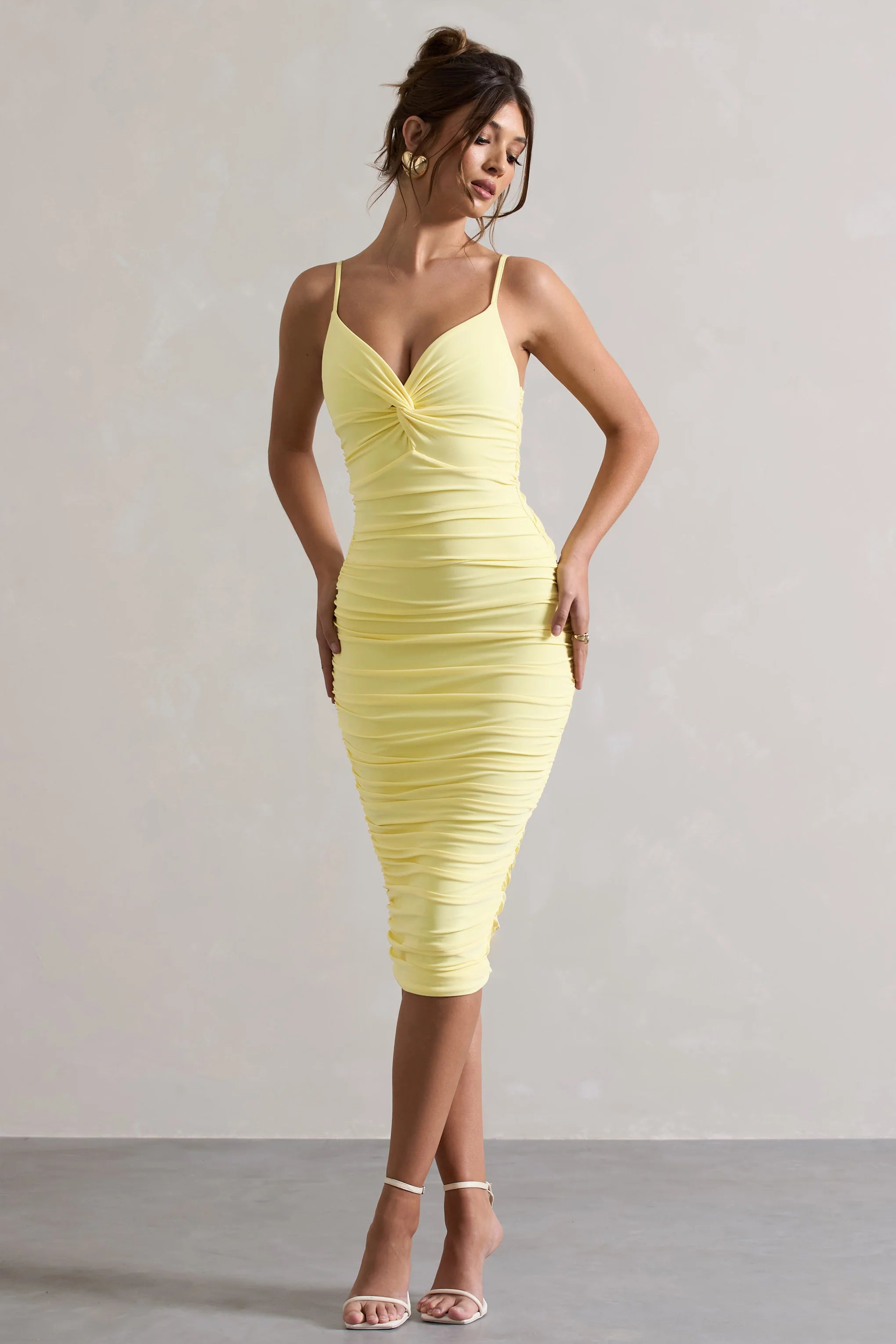 Desired | Lemon Knot Detail Ruched Midi Dress