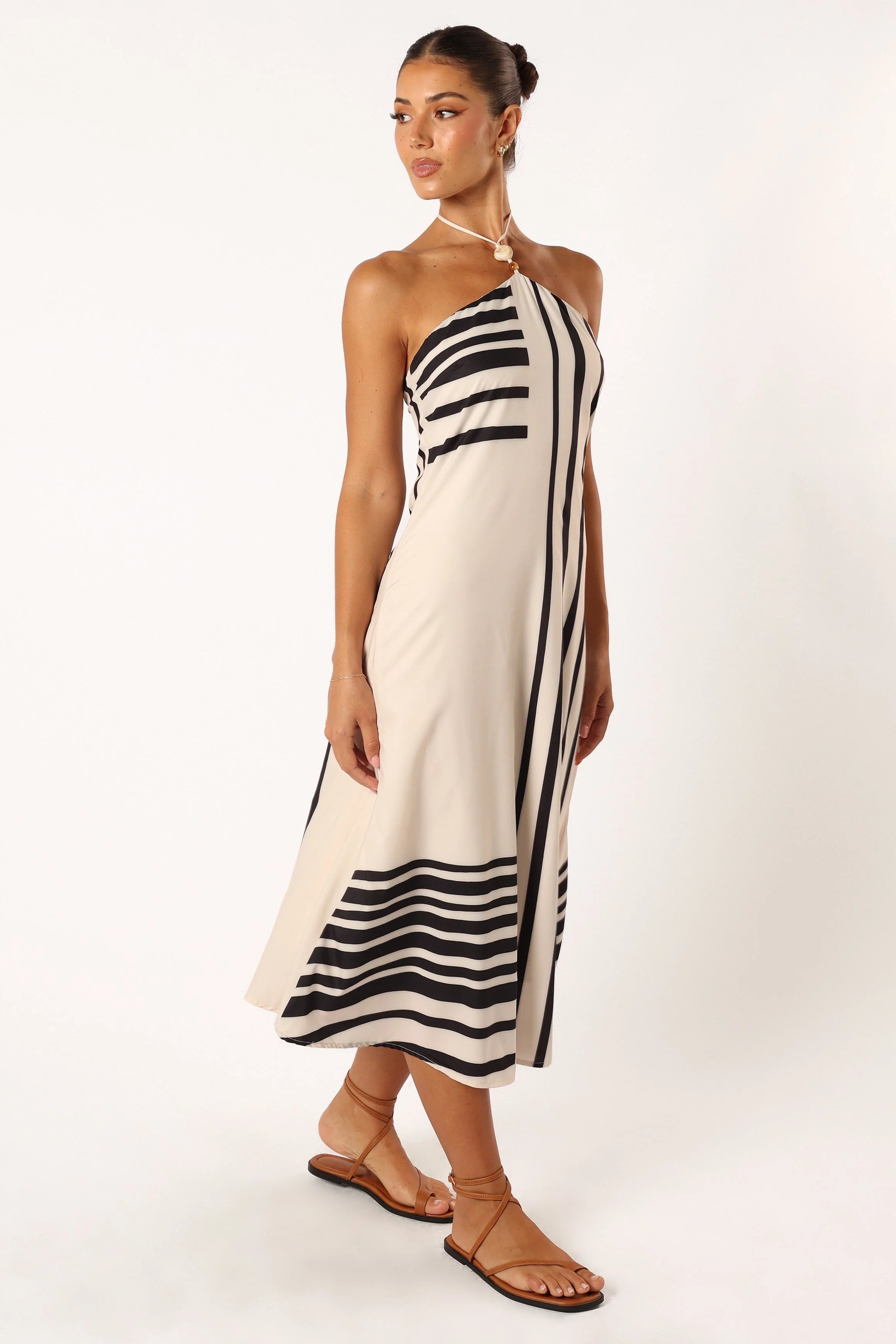 Deana Halterneck Midi Dress - Cream Black