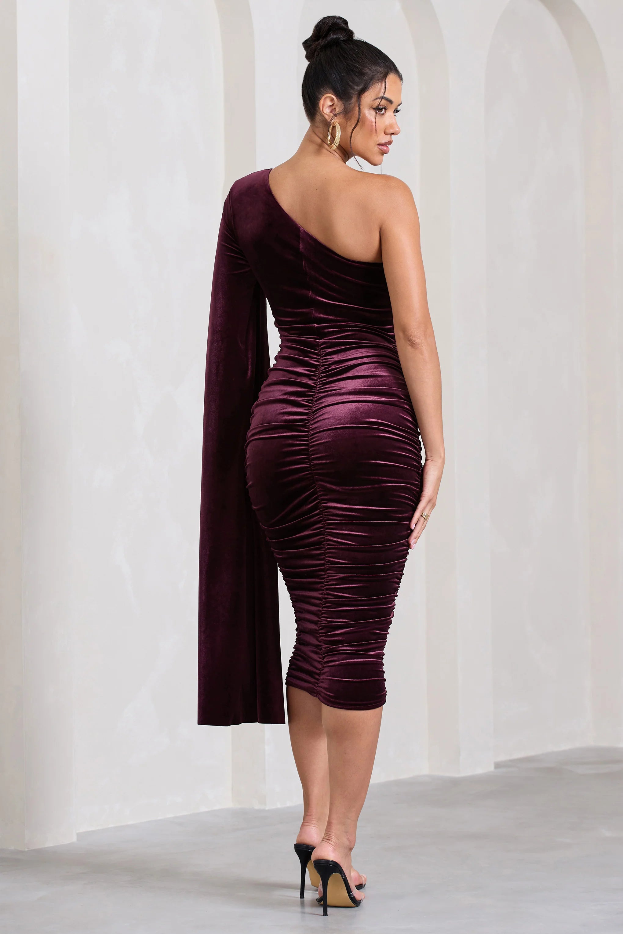 Gianna | Port Velvet One Shoulder Cape Bodycon Midi Dress