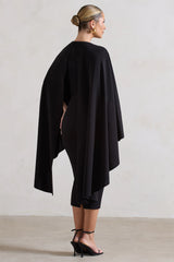 Tranquility | Black Gathered Midi Dress With Cape