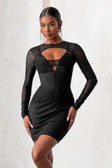 This Moment | Black High Neck Cut Out Mini Dress With Mesh Sleeves