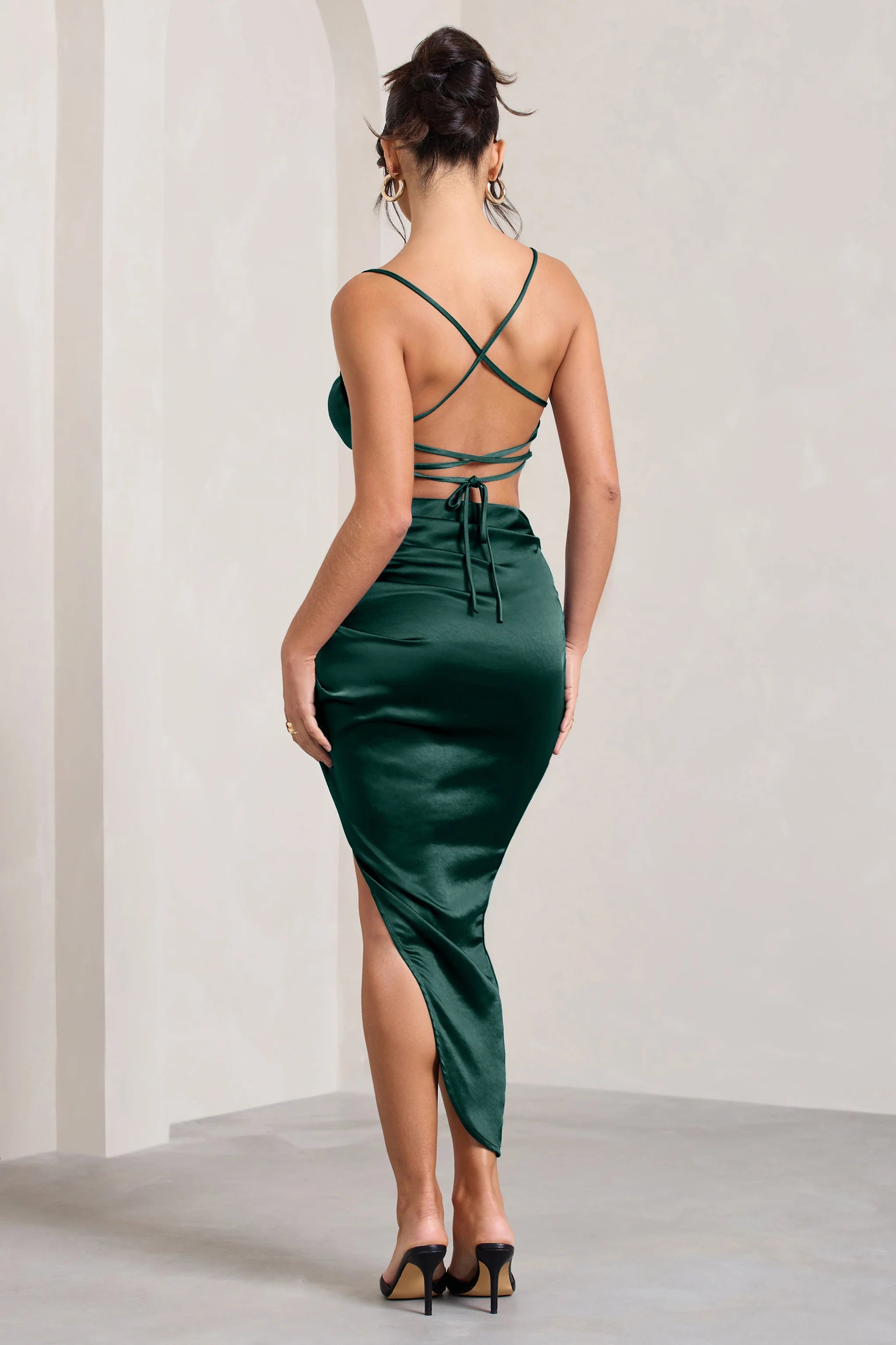 Risk It All | Bottle Green Cami Cowl Neck Asymmetric Hem Midi Dress