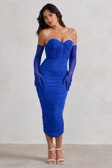 Deema | Cobalt Blue Cupped Midi Dress With Mesh Overlay